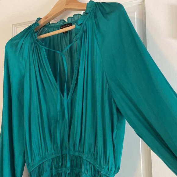 Current Air from Anthropologie Green/Teal Blue Silky Dress - Picture 7 of 14